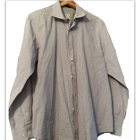 Bugatchi Uomo Shirt Adult Sz M Classic Fit Blue White Button Up Casual Cotton - Picture 3 of 12